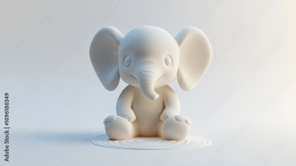 A cute, stylized white elephant figurine sitting on a smooth surface. A cute, stylized white elephant figurine sitting on a smooth surface.