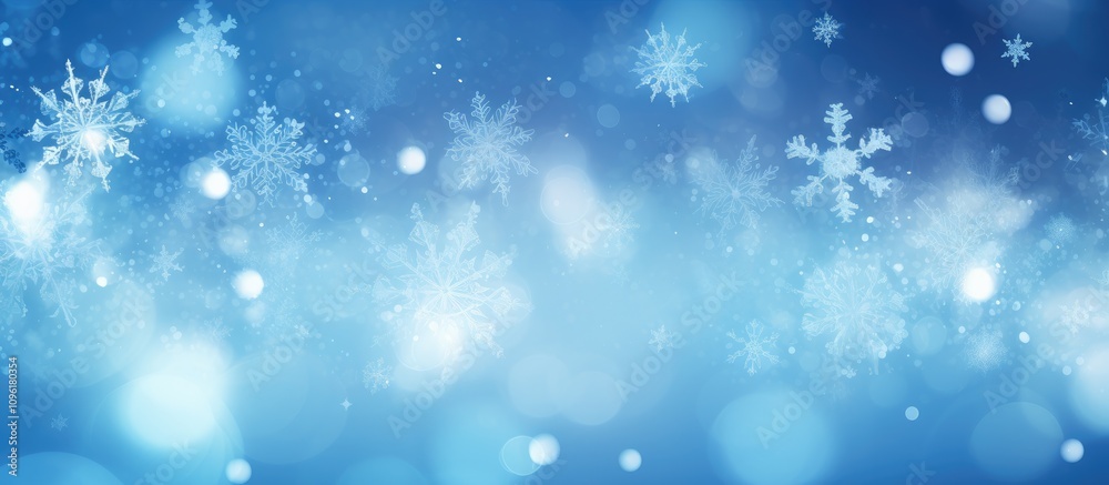 Winter blue bokeh background featuring soft snowflakes and blurred lights creating a serene snowy atmosphere for holiday themes Winter blue bokeh background featuring soft snowflakes and blurred lights creating a serene snowy atmosphere for holiday themes