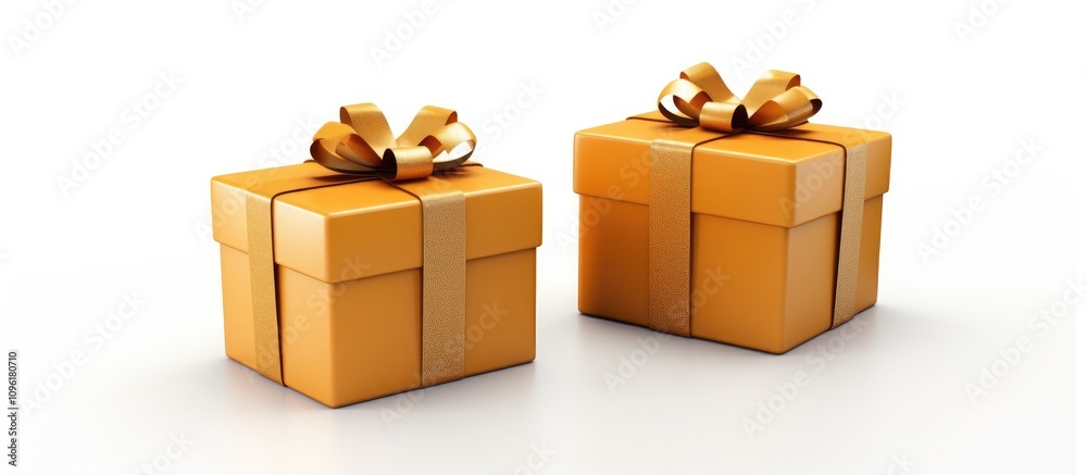 Two festive orange gift boxes with ribbons displayed on a clean white background ideal for holidays celebrations and gift giving themes. Two festive orange gift boxes with ribbons displayed on a clean white background ideal for holidays celebrations and gift giving themes.