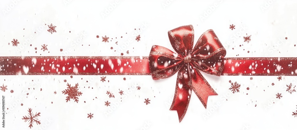 Red Christmas gift box with a ribbon and bow surrounded by snowflakes on a white background ideal for holiday promotions and festive themes Red Christmas gift box with a ribbon and bow surrounded by snowflakes on a white background ideal for holiday promotions and festive themes