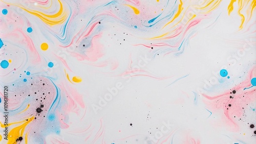 Splattered pastel paint on white marble, soft and colorful abstract background.  Abstract pink and white marble texture background,  colorful paint splatter. Perfect for trendy designs, home decor photo