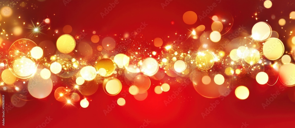 Festive red background with shimmering blurred lights and glittering circles perfect for holiday promotions and discount sales celebration themes Festive red background with shimmering blurred lights and glittering circles perfect for holiday promotions and discount sales celebration themes