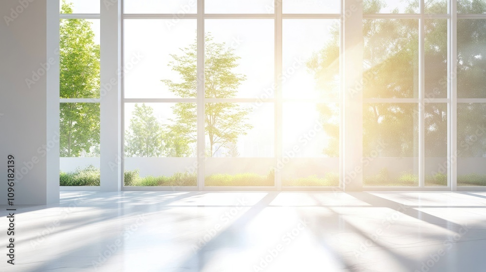 Bright and Airy Interior with Large Windows and Sunlight Streaming In Bright and Airy Interior with Large Windows and Sunlight Streaming In