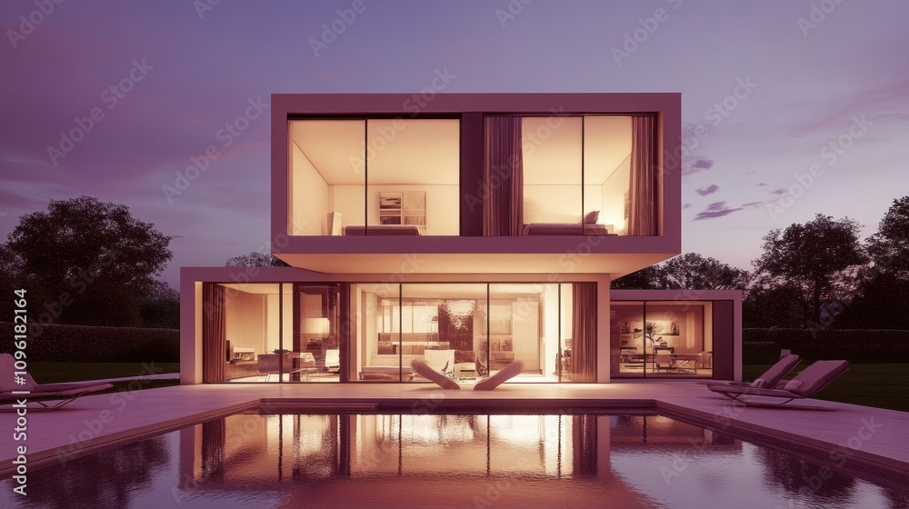 Modern House With Pool at Twilight Modern House With Pool at Twilight