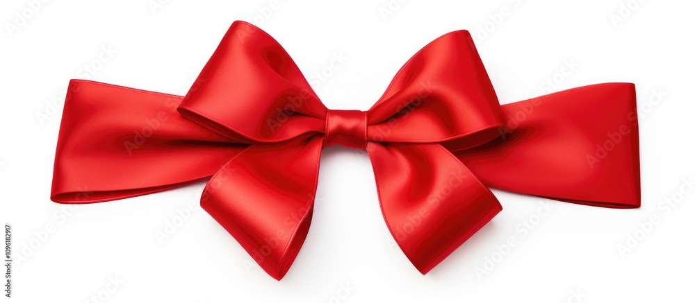 Elegant red satin gift bow isolated on white background perfect for holiday decorations and festive gift wrapping themes