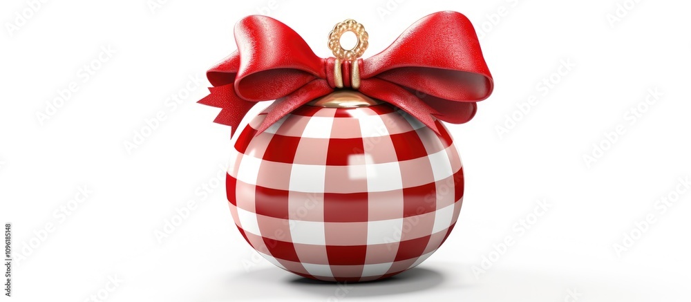 Red Christmas tree ornament with checkered patterns and a decorative bow perfect for holiday decoration and festive celebrations.
