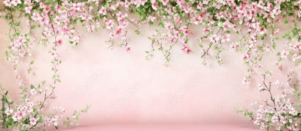 Mother's Day celebration backdrop with a light pink base adorned with beautiful spring flowers for festive occasions and congratulatory events Mother's Day celebration backdrop with a light pink base adorned with beautiful spring flowers for festive occasions and congratulatory events