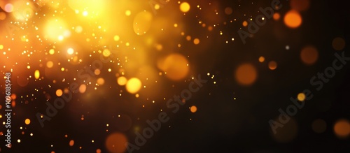 Defocused bokeh lights on a dark background creating a vibrant festive texture with warm yellow and orange hues for holiday decoration themes