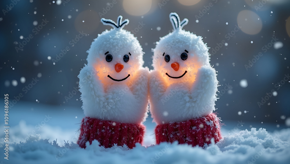 Obraz premium Cute Warmth: Snowman-Shaped Gloves with Cozy Heating