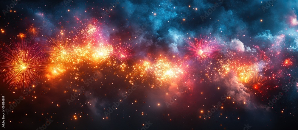 Vibrant abstract fireworks display in a dark night sky creating a festive backdrop for New Year celebrations and special events Vibrant abstract fireworks display in a dark night sky creating a festive backdrop for New Year celebrations and special events