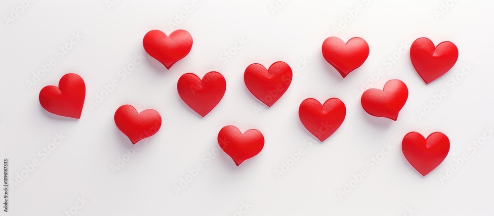 Scattered red hearts on a clean white background symbolizing love and affection perfect for romantic themes and celebrations Scattered red hearts on a clean white background symbolizing love and affection perfect for romantic themes and celebrations