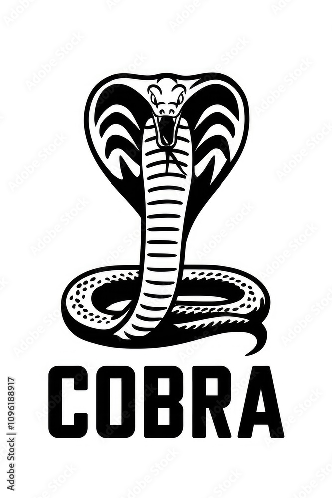 Fototapeta premium Cobra snake showing hood and tongue in attacking pose