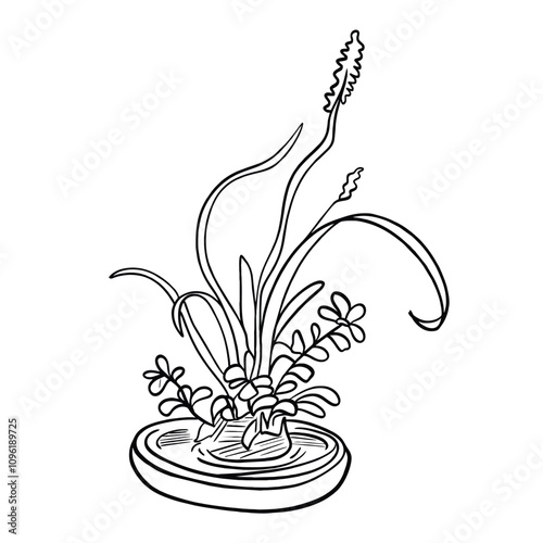 Elegant Flowering Houseplant in Pot – Botanical Line Art