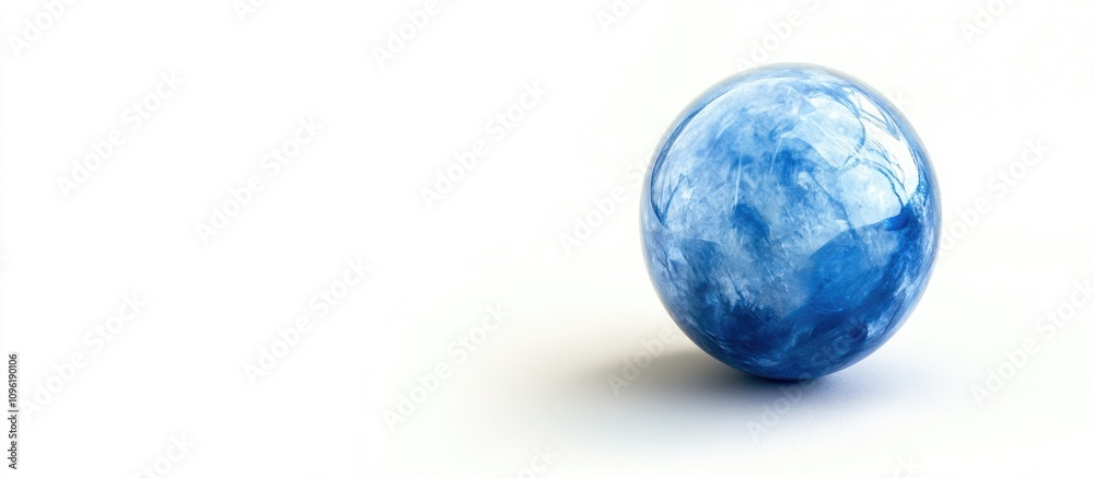 Elegant blue marble sphere on pristine white background showcasing artistic design and texture for creative and abstract concepts.