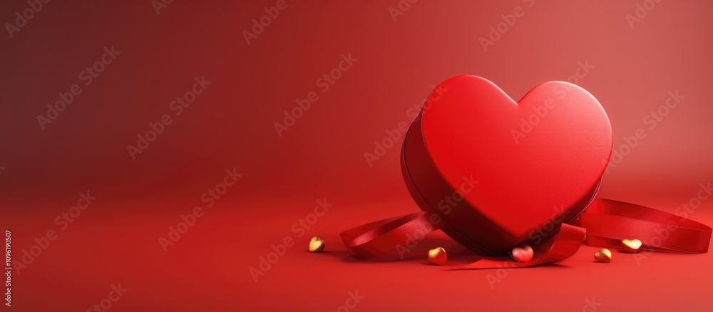 Red heart shaped gift box with ribbon on a smooth red background ideal for romantic themes and Valentine's Day decorations Red heart shaped gift box with ribbon on a smooth red background ideal for romantic themes and Valentine's Day decorations