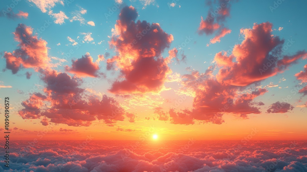 Soft clouds in a warm orange sunset sky with ample copy space for branding or design Soft clouds in a warm orange sunset sky with ample copy space for branding or design