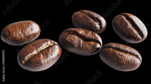 Coffee beans falling in black background. Video footage for project
