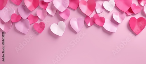 Colorful hearts on a pink background creating a romantic greeting card template for love-themed messages and personal notes