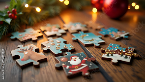 Seasonal Cheer: Christmas Puzzle and Holly photo