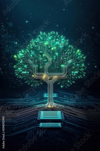 Futuristic Tree with Circuit Board Elements