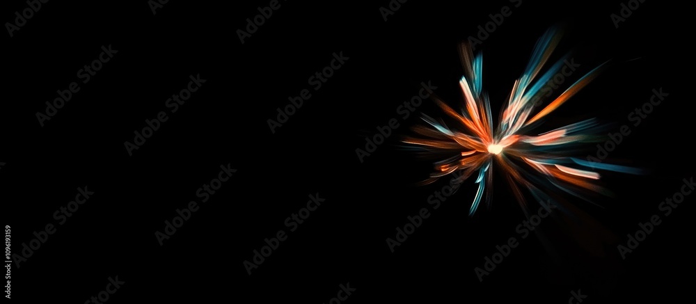 Vibrant abstract firework explosion against black background with ample space for celebration themed design or text overlay Vibrant abstract firework explosion against black background with ample space for celebration themed design or text overlay