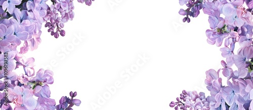 Lilac flowers border design on white background ideal for invitations and greeting cards with space for text insertion