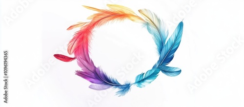 Colorful feather wreath circle design for carnival celebrations isolated on white background showcasing vibrant artistic elements and festive spirit