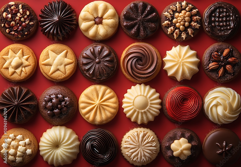 custom made wallpaper toronto digitalGroup of cookies with chocolate on red background