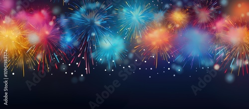 Vibrant abstract firework backdrop with colorful bursts and dark background ideal for celebration announcements and festive occasions.