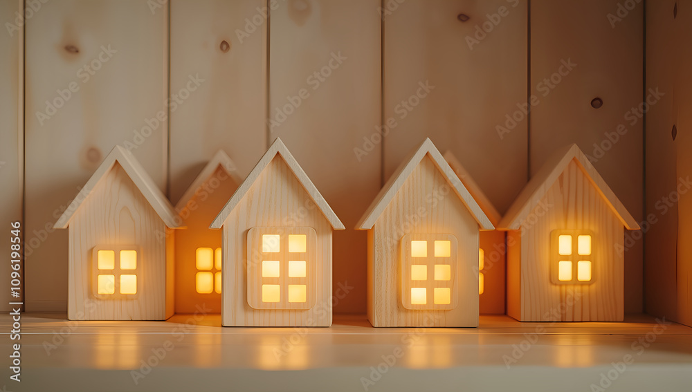 Soft Glow: Miniature Wooden House Set Soft Glow: Miniature Wooden House Set