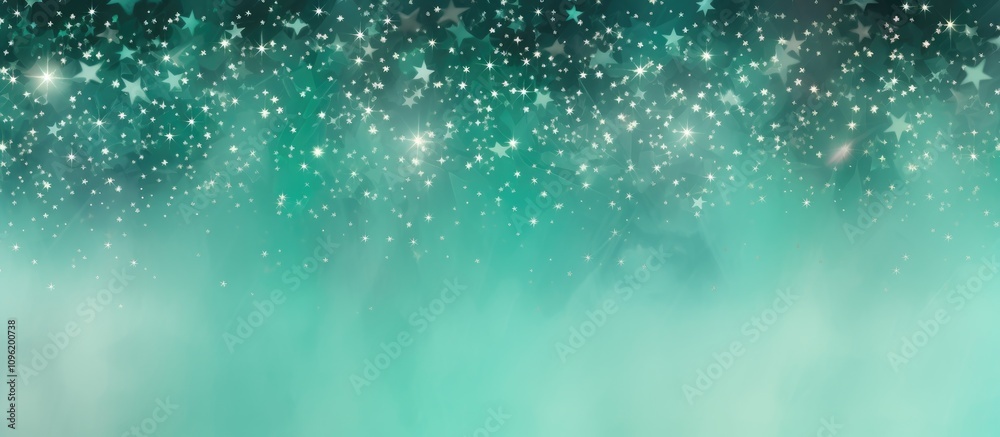 Glittering starry night sky with a mint green backdrop and ethereal fog for dreamy and mystical backgrounds or designs Glittering starry night sky with a mint green backdrop and ethereal fog for dreamy and mystical backgrounds or designs