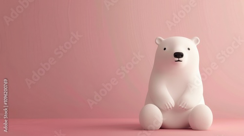 Cute Cartoon Polar Bear Sitting on Pink Background