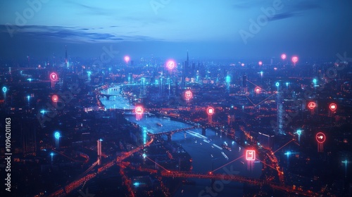 Wallpaper Mural Futuristic Cityscape with Connected Technology Torontodigital.ca