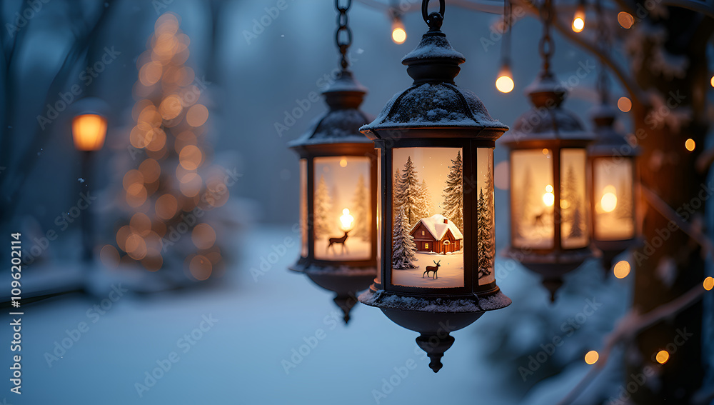 Charming Lantern Glow: Illuminating Snowy Serenity Charming Lantern Glow: Illuminating Snowy Serenity