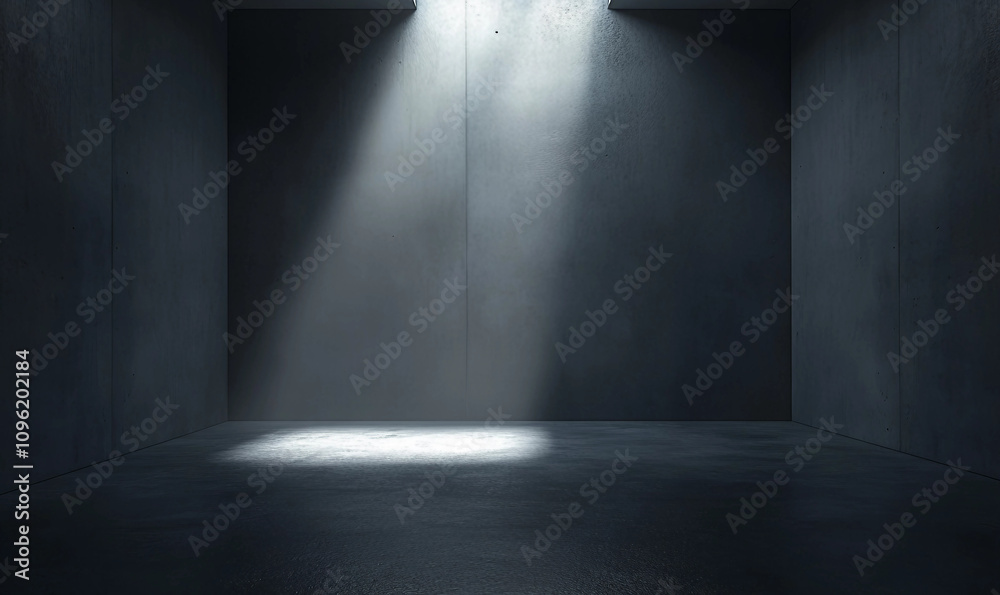 Empty Dark Room With Futuristic Interior And Minimalistic Light Design. Empty Dark Room With Futuristic Interior And Minimalistic Light Design.