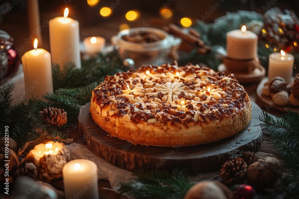 festive three kings day, a warm three kings day scene a wooden table with a rosca de reyes cake, candles, and decorations, leaving room for text festive three kings day, a warm three kings day scene a wooden table with a rosca de reyes cake, candles, and decorations, leaving room for text