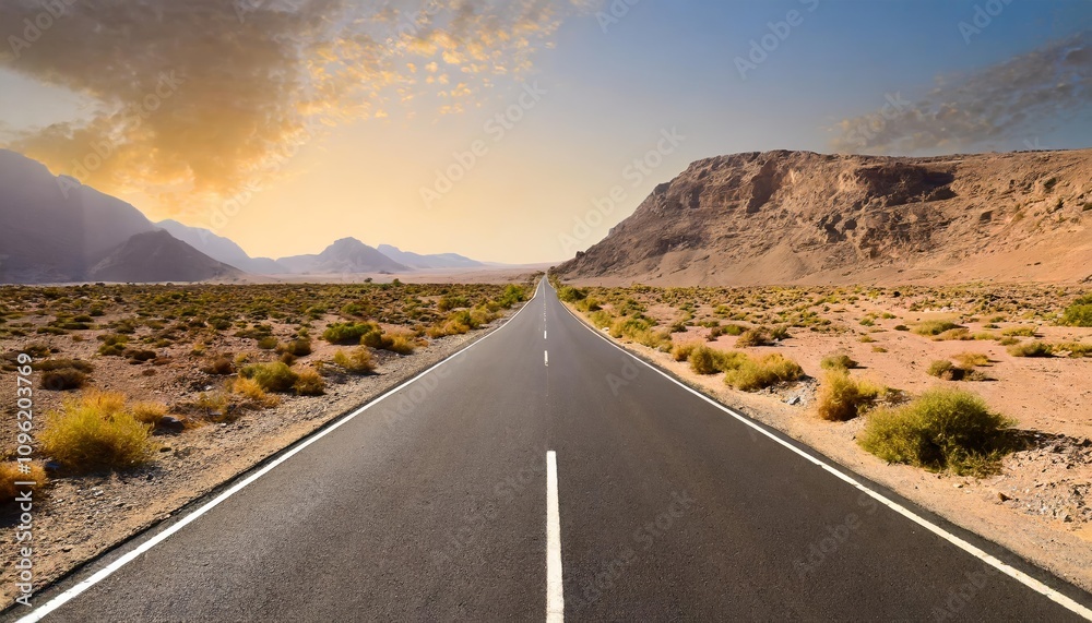 A scenic empty asphalt road winding through a vast, rugged desert landscape, perfect for adventure seekers and road trip enthusiasts craving serene and picturesque outdoor escapes. A scenic empty asphalt road winding through a vast, rugged desert landscape, perfect for adventure seekers and road trip enthusiasts craving serene and picturesque outdoor escapes.