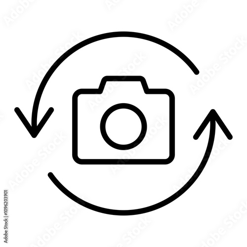 Black single rotate camera mode line icon, simple Switch from front to back flat design pictogram vector for app ads web banner button ui ux interface elements isolated on white background