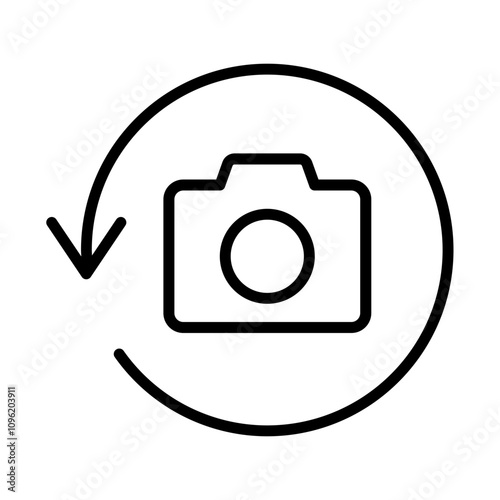 Black single rotate camera mode line icon, simple Switch from front to back flat design pictogram vector for app ads web banner button ui ux interface elements isolated on white background