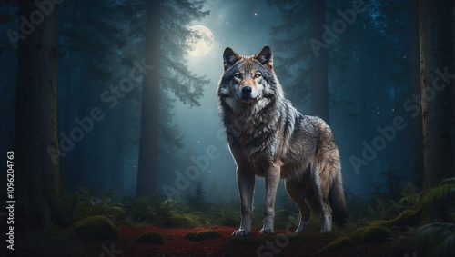 wolf in the night with moon light 