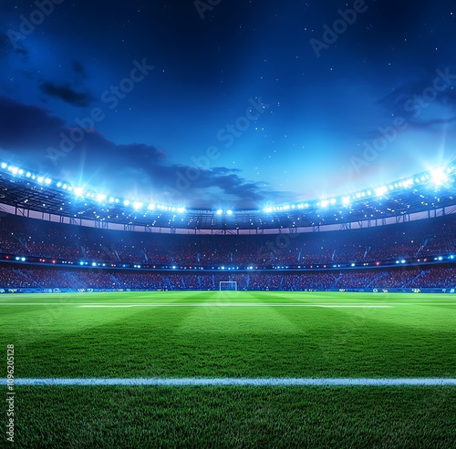 Night Stadium Football Field View Crowd Lights