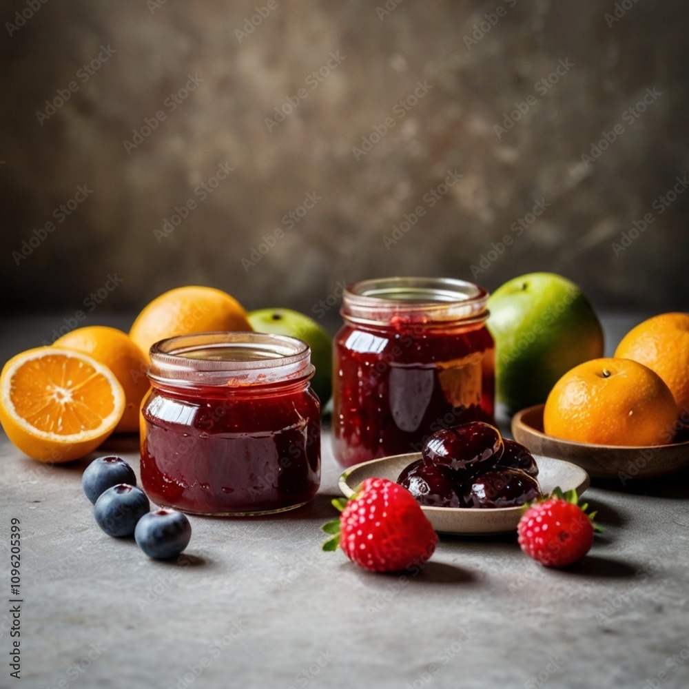 homemade jam and fruits