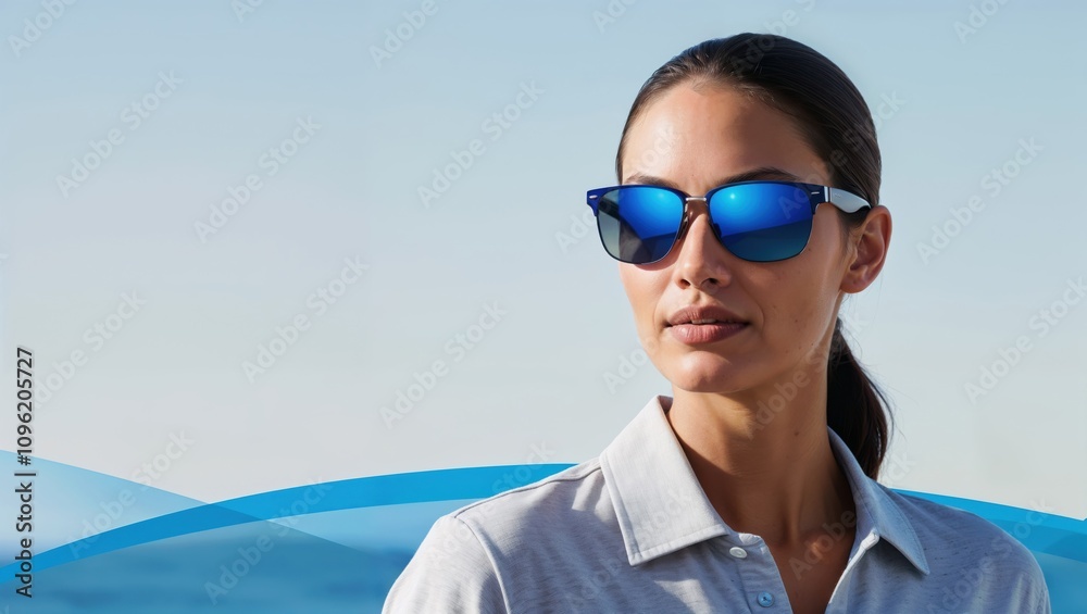 Portrait of a beautiful woman in sunglasses on the background of the sea. Sunglass advertisement Portrait of a beautiful woman in sunglasses on the background of the sea. Sunglass advertisement
