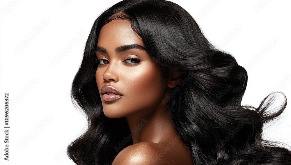 Fototapeta premium Beautiful black female model with curly black hair