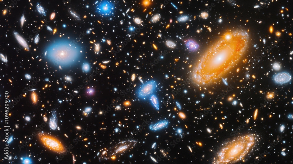 Vibrant illustration of diverse galaxies and celestial bodies, showcasing brilliant stars and unique cosmic formations in the vast universe. Vibrant illustration of diverse galaxies and celestial bodies, showcasing brilliant stars and unique cosmic formations in the vast universe.