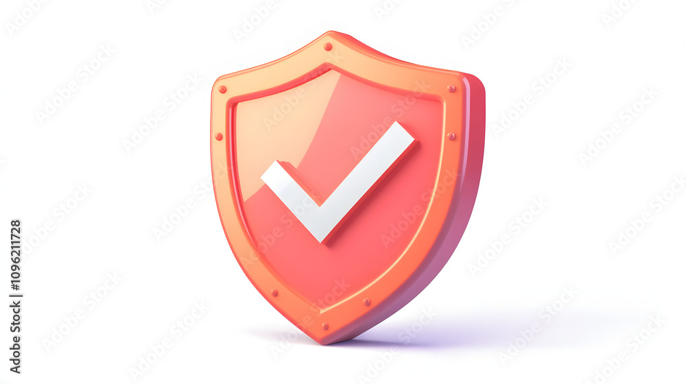 
cartoon 3d Icon safety shield check mark perspective . . 3d vector illustration. white background