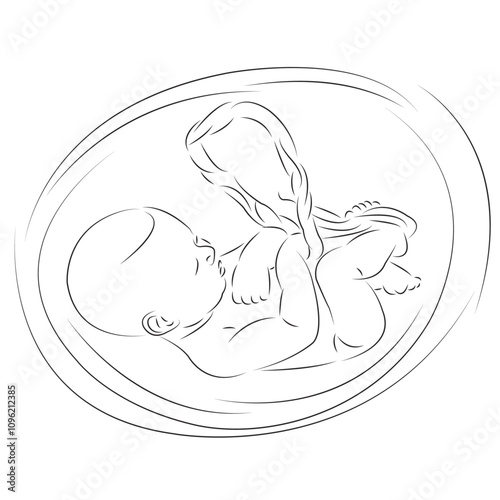 One continuous single drawing line art flat doodle pregnancy, baby, pregnant, birth, womb. Isolated image hand draw contour on a white background
