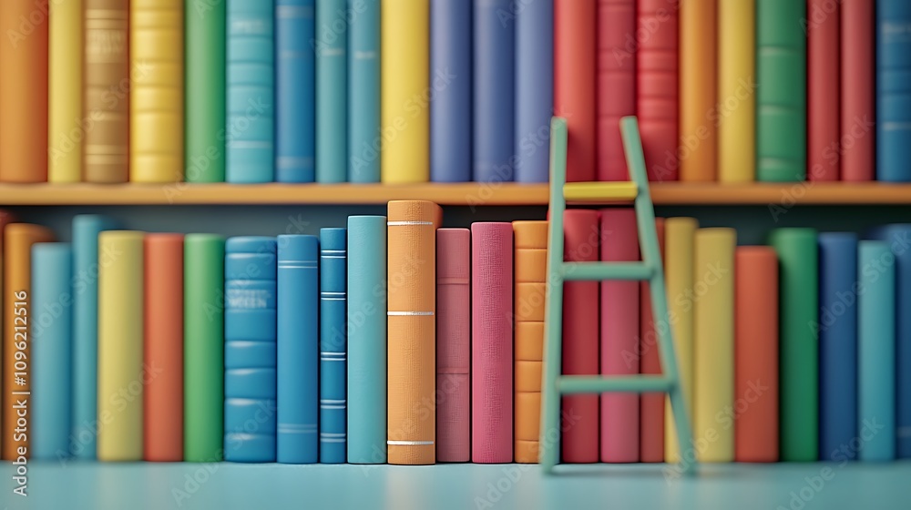 Naklejka premium Close up of library shelves filled with colorful books