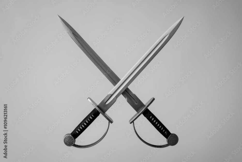 Two swords crossed in a simple elegant design. Two swords crossed in a simple elegant design.