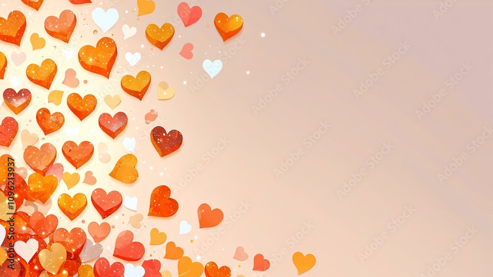 3D amber mini hearts on corners space for text on contrast background 3D amber mini hearts on corners space for text on contrast background
